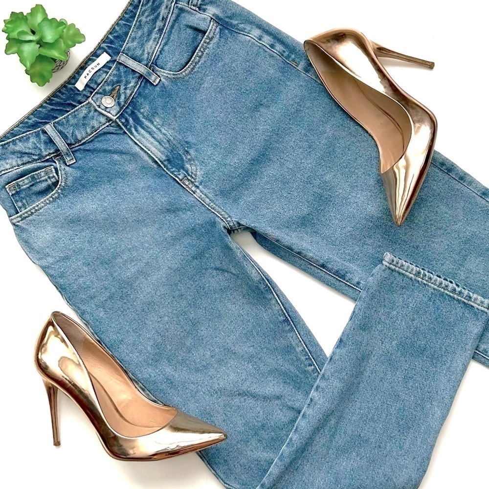 PacSun Mom Jean Medium Light Wash High Rise Jeans Size 25